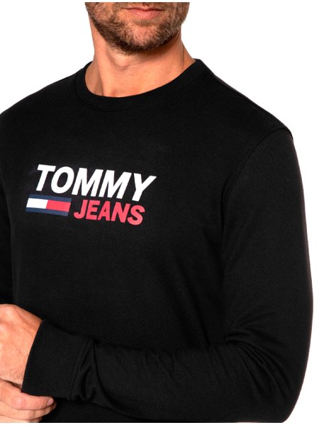 Moletom Tommy Jeans Masculino Corp Logo Crewneck Preto