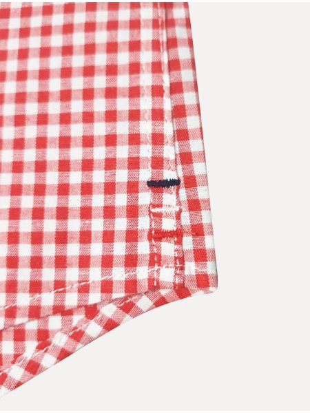 Camisa Tommy Hilfiger Masculina Xadrez Gingham Branca/Azul Petróleo