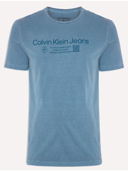 Camiseta Calvin Klein Jeans Masculina Logo QR Code Pigmento Azul Médio