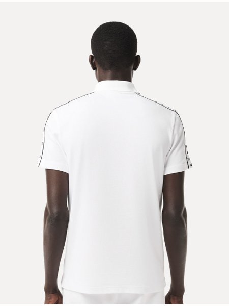 Polo Lacoste Masculina Piquet Stripe Stretch Branca