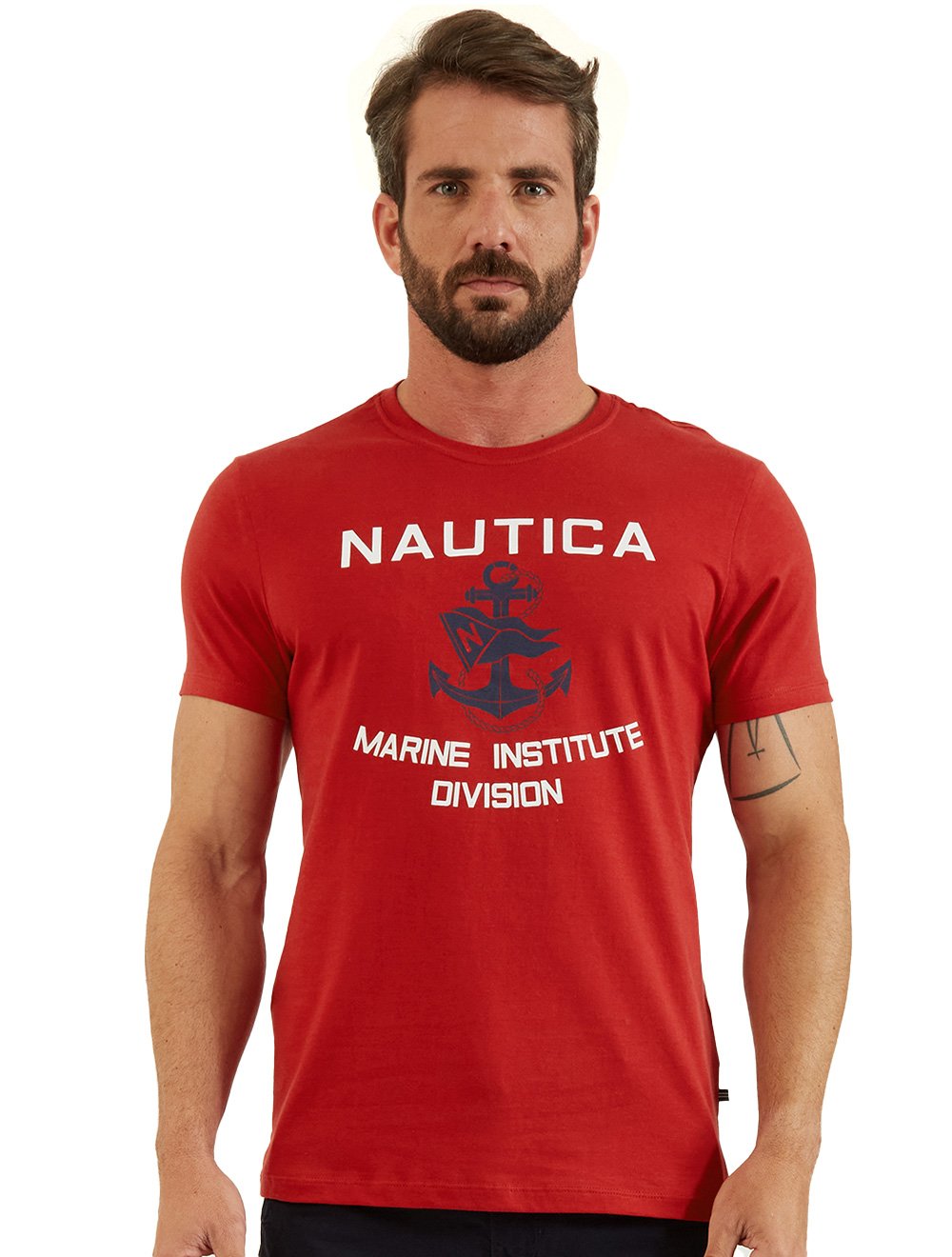 Camiseta Nautica Masculina Anchor Marine Institute Vermelha
