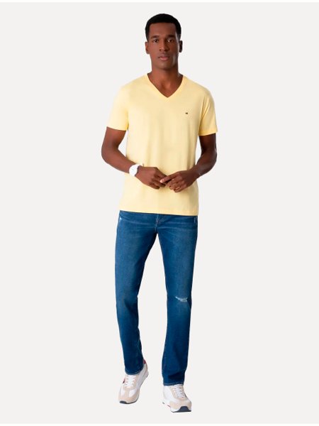 Camiseta Tommy Hilfiger Masculina Essential V-Neck Amarelo Claro