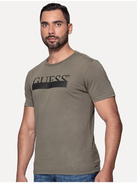 Camiseta Guess Masculina Rubber Logo Sash Verde Militar