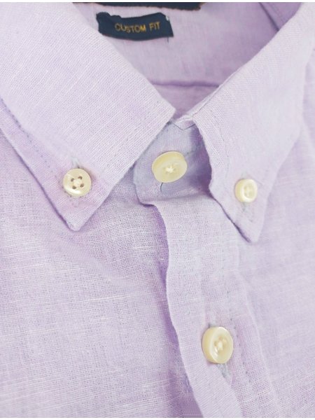 Camisa Ralph Lauren Masculina Custom Fit Linho Purple Logo Lilás