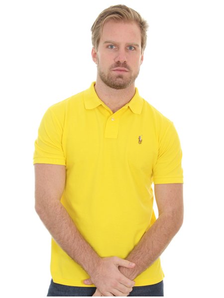 Polo Ralph Lauren Masculina Custom Fit Coloured Logo Amarelo Claro