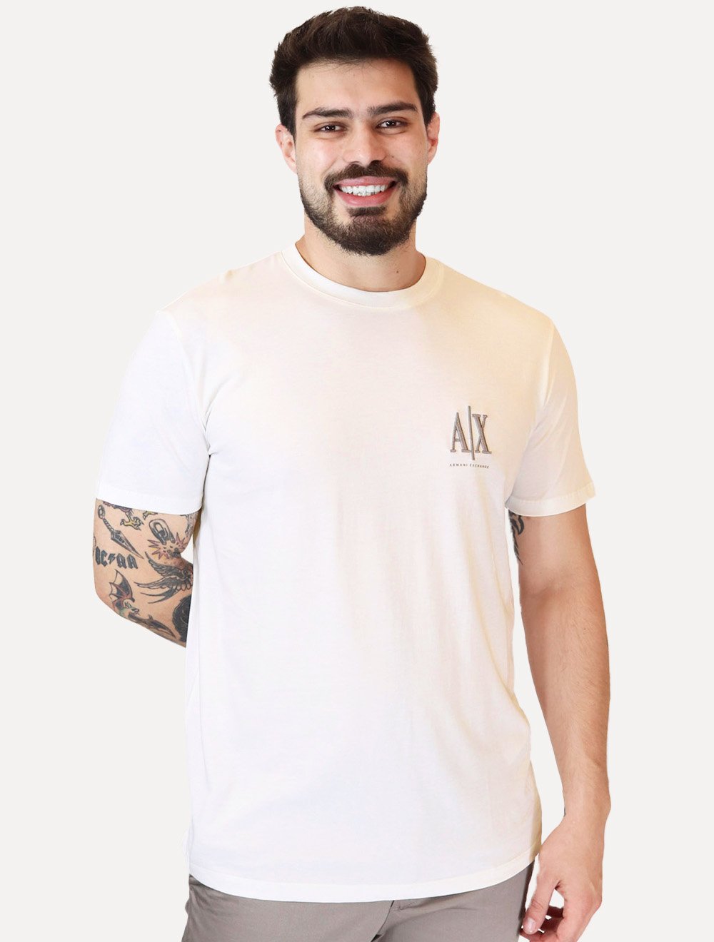 Camiseta Armani Exchange Masculina Embroidery AX Grey Logo Off