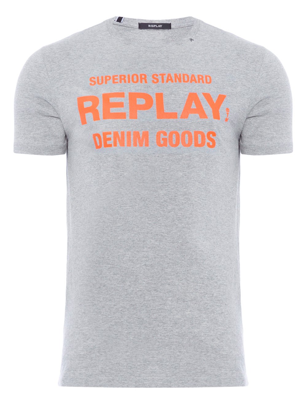Camiseta Replay Masculina Logo Denim Goods Cinza Mescla