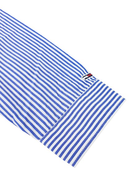 Camisa Tommy Jeans Masculina Striped Linen Blend Pocket Azul Royal Branca