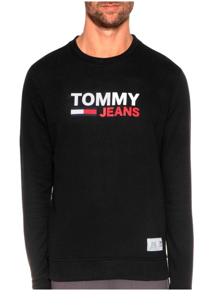 Moletom Tommy Jeans Masculino Corp Logo Crewneck Preto