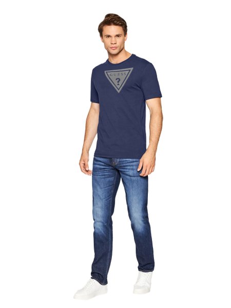 Camiseta Guess Masculina Full Gray Logo Print Azul Marinho