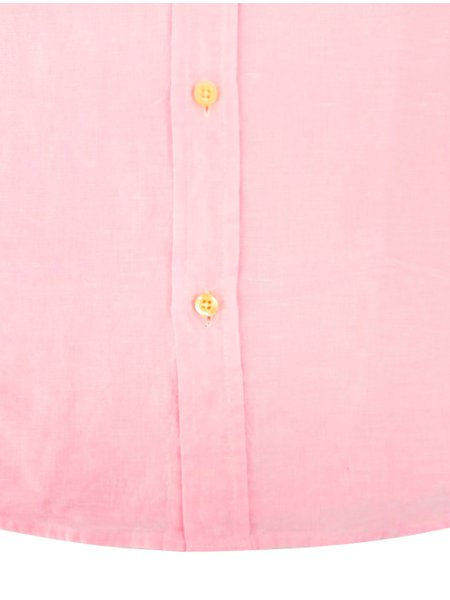 Camisa Ralph Lauren Masculina Custom Fit Linho Blue Logo Rosa