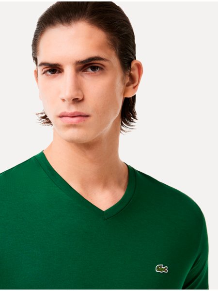 Camiseta Lacoste Masculina Jersey Pima Cotton Gola V Verde Escuro