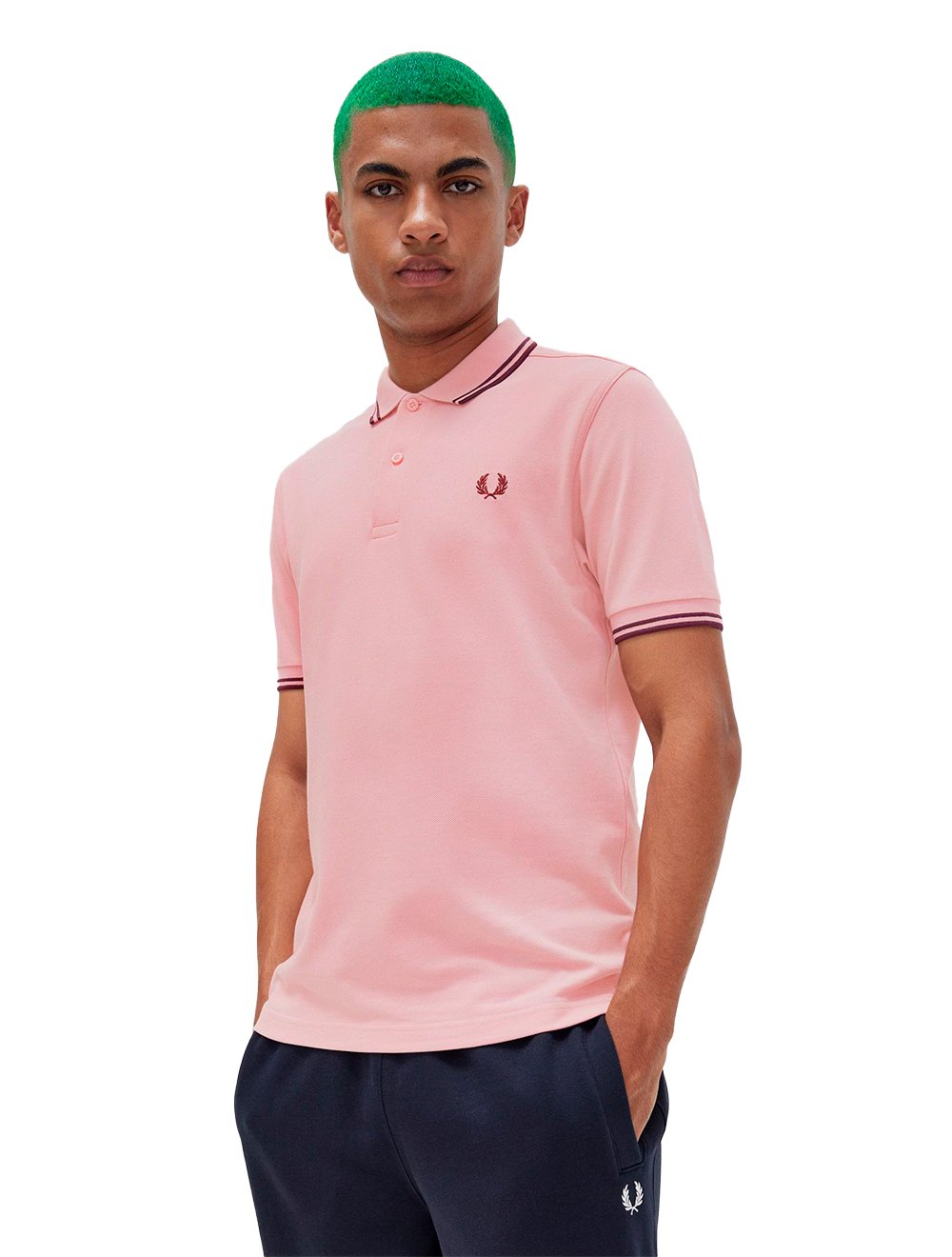 Polo Fred Perry Masculina Piquet Regular Wine Twin Tipped Rosa Claro