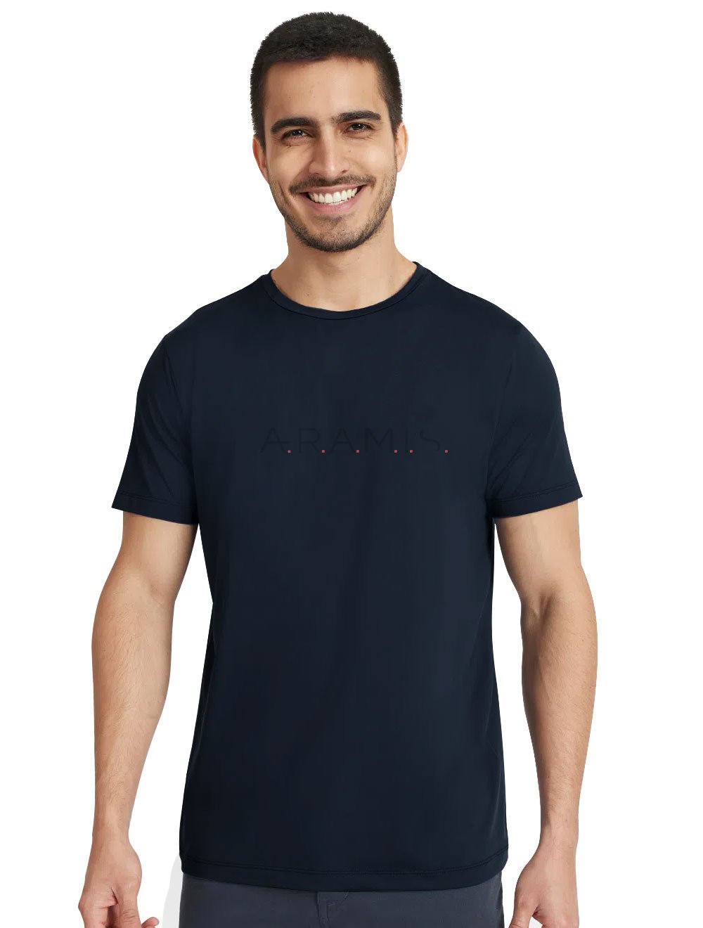 Camiseta Aramis Masculina Lettering Dots Azul Marinho