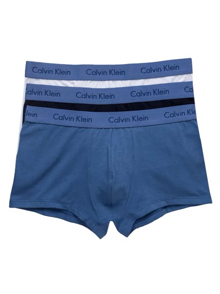 Cuecas Calvin Klein Low Rise Trunk Print Branca Azul Médio Marinho Pack 3UN