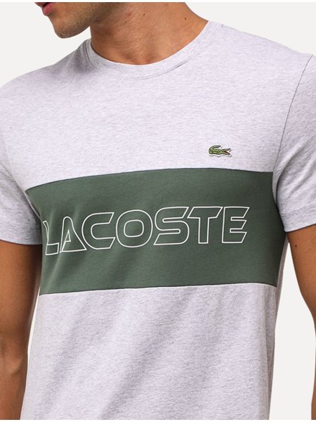 Camiseta Lacoste Masculina Regular Colourblock Logo Graphic Cinza Mescla