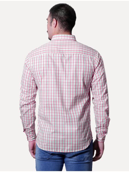 Camisa Ralph Lauren Masculina Custom Fit Atenas Xadrez Coral/Branca