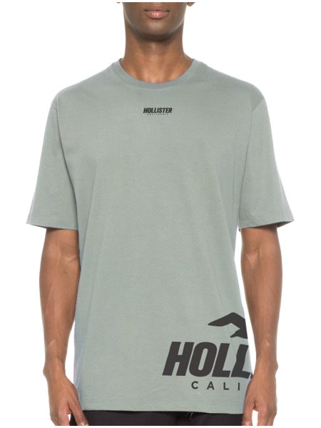 Camiseta Hollister Masculina Black Side Graphic Logo Cinza