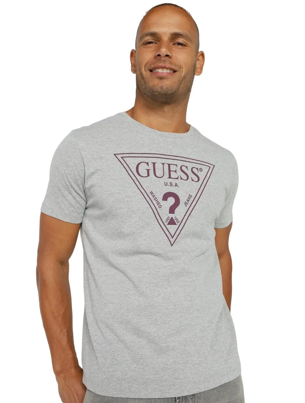 Camiseta Guess Masculina Logo Vazado Duplo Cinza Mescla