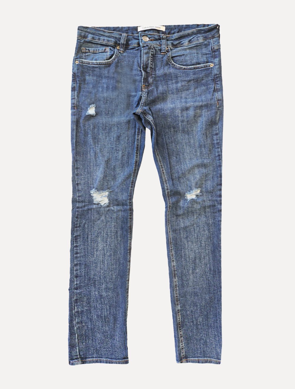Calça Calvin Klein Jeans Masculina Stretch Destroyed Light Brown Tag Azul Marinho