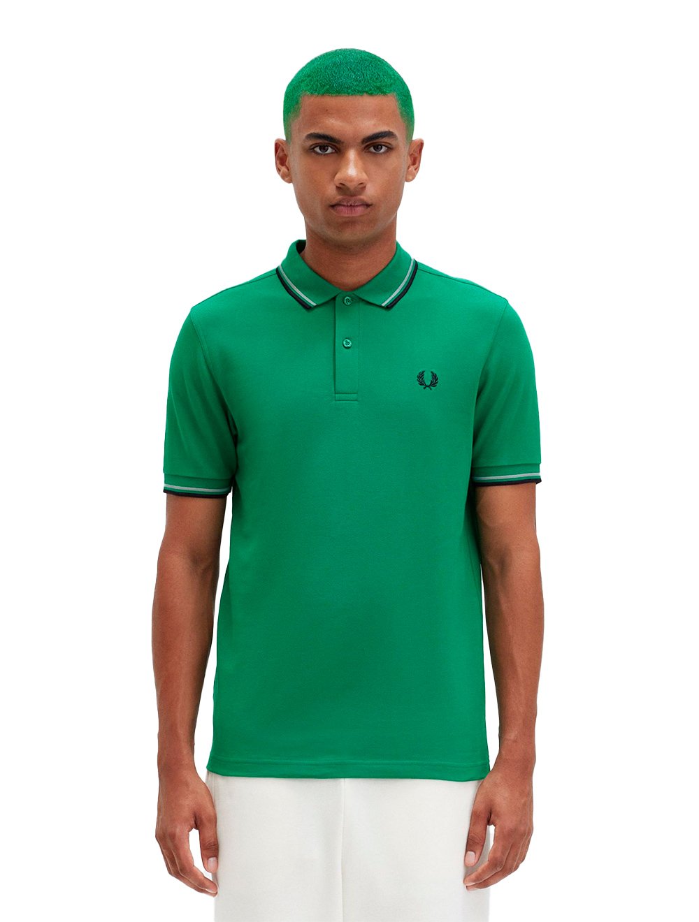 Polo Fred Perry Masculina Piquet Regular Navy Twin Tipped Verde