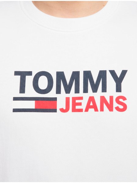 Moletom Tommy Jeans Masculino Corp Logo Crewneck Branco