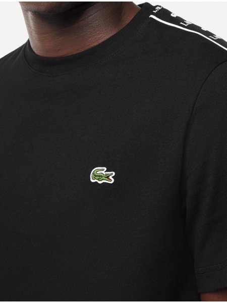 Camiseta Lacoste Masculina Cotton Jersey Logo Stripe Preta