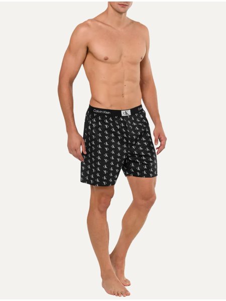 Cueca Calvin Klein Samba Canção Ck Print Staggered Logo Preta