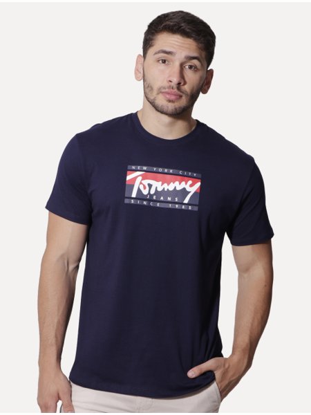 Camiseta Tommy Jeans Masculina Essential Script Tee Azul Marinho
