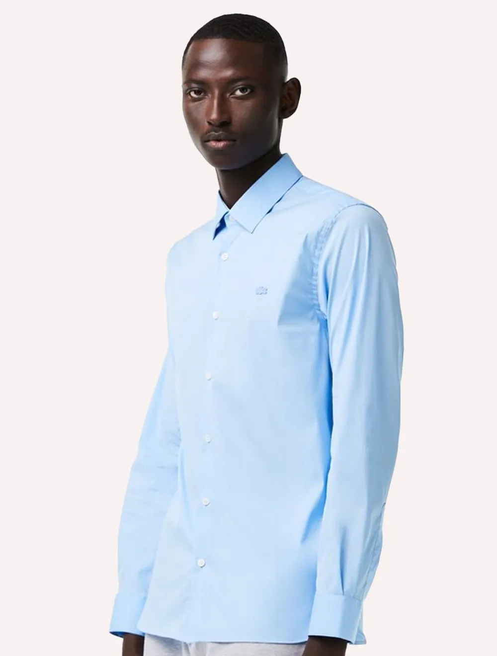Camisa Lacoste Masculina Slim Fit Popeline Stretch Mono Azul Claro