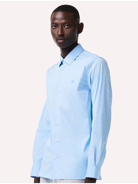 Camisa Lacoste Masculina Slim Fit Popeline Stretch Mono Azul Claro