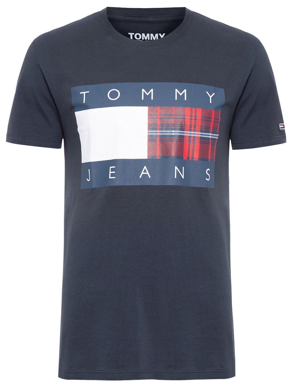Camiseta Tommy Jeans Masculina Plaid Centre Flag Azul Marinho