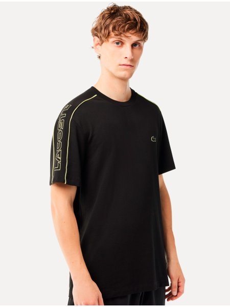 Camiseta Lacoste Masculina Regular Fit Technical Piqué Print Preta
