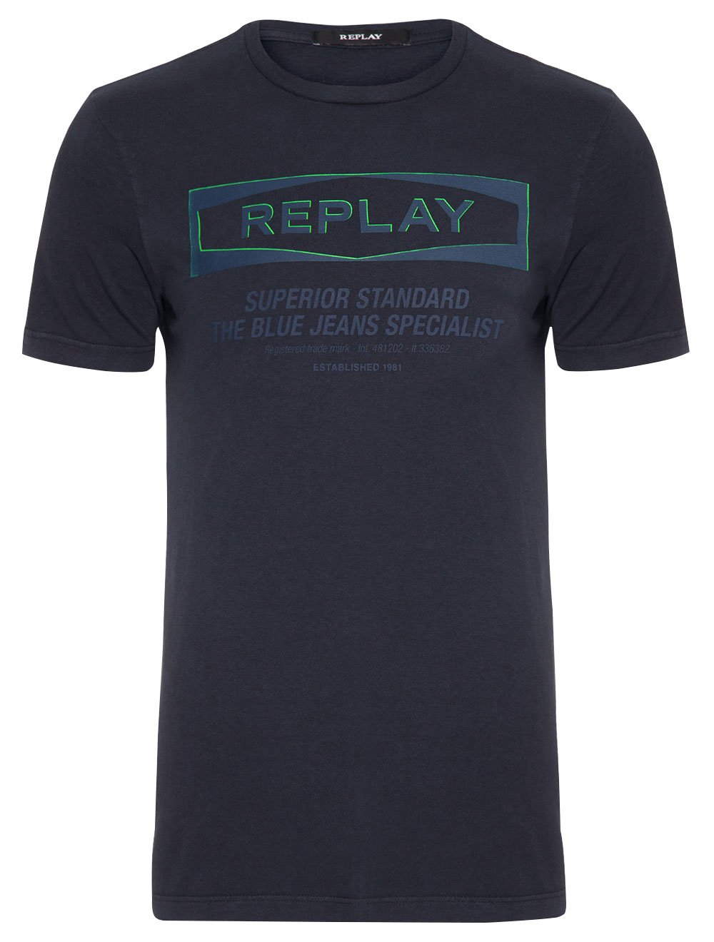 Camiseta Replay Masculina Logo Label Superior Standart Azul Marinho