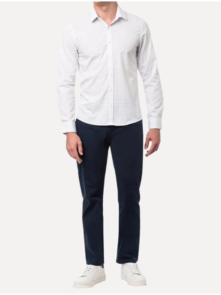 Camisa Calvin Klein Masculina Slim Grid Xadrez Branca