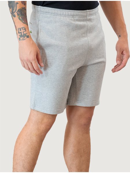 Bermuda Lacoste Moletom Masculina Jogger Logo Vintage Cinza Mescla