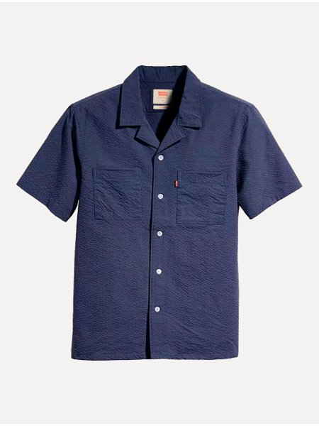 Camisa Levis Masculina Manga Curta Standart Camp Shirt Striped Azul Marinho