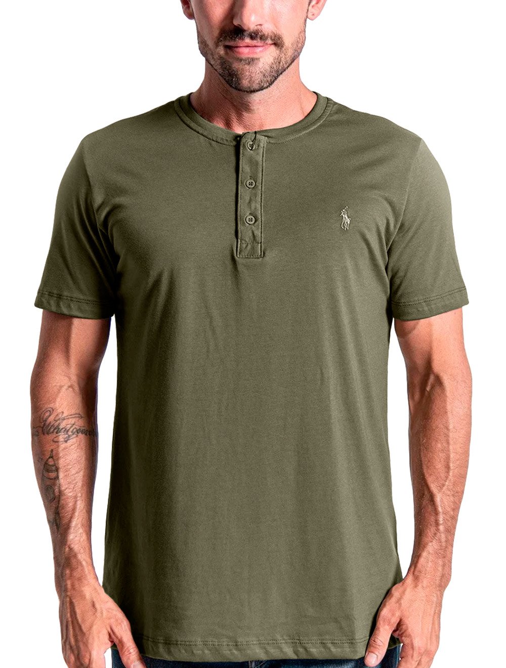 Camiseta Ralph Lauren Henley Mono Icon Verde Militar
