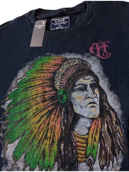Camiseta Abercrombie Masculina Muscle Sketch Indian Chief Azul Marinho