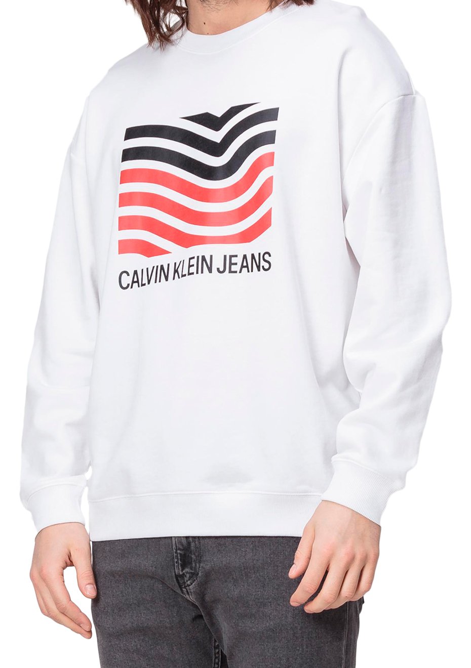 Moletom Calvin Klein Jeans Masculino Crewneck Modernist Wave Branca