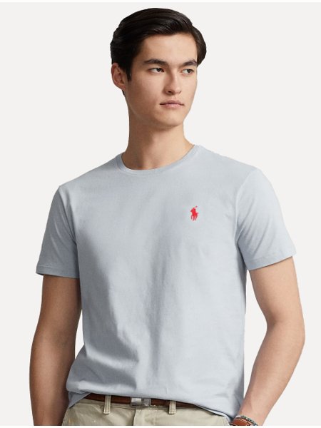 Camiseta Ralph Lauren Masculina Custom Slim Fit Red Icon Azul Claro
