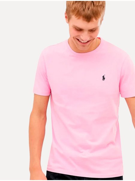 Camiseta Ralph Lauren Masculina Custom Slim Fit Rosa