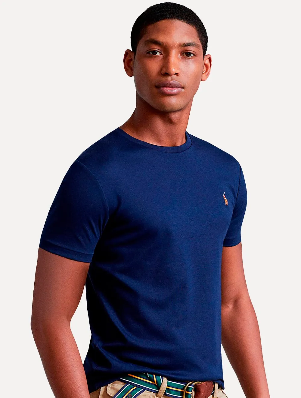 Camiseta Ralph Lauren Masculina Custom Slim Fit Coloured Logo Azul Marinho