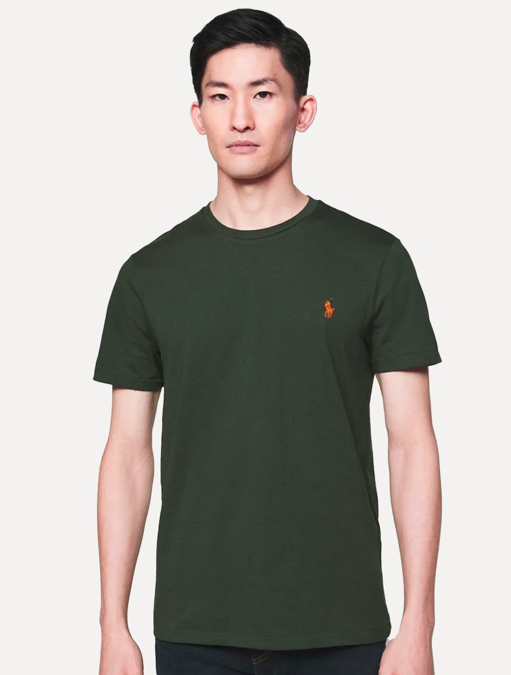 Camiseta Ralph Lauren Masculina Custom Slim Fit Orange Icon Verde Escuro