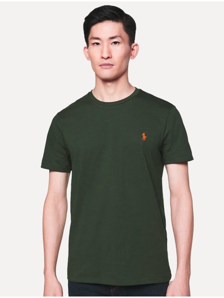 Camiseta Ralph Lauren Masculina Custom Slim Fit Orange Icon Verde Escuro