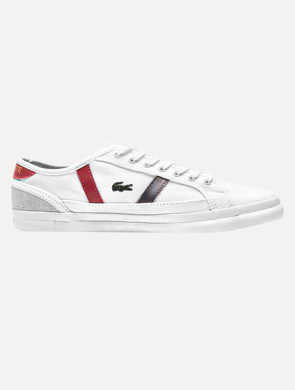Tênis Lacoste Masculino Sideline Canvas Wht/DK Red/Nvy Branco