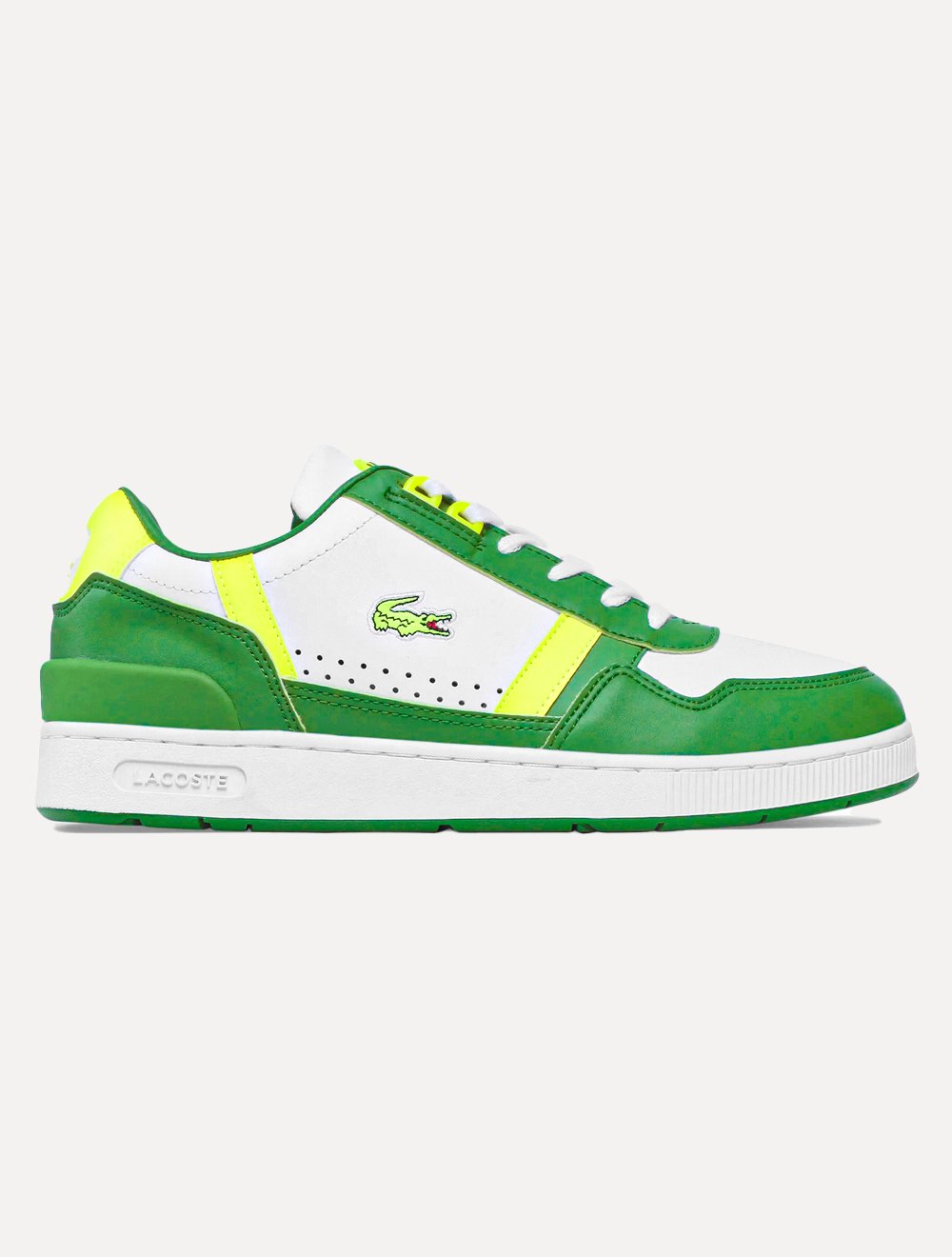 Tênis Lacoste Masculino Couro T-Clip Colour Block Trainers Branco/Verde