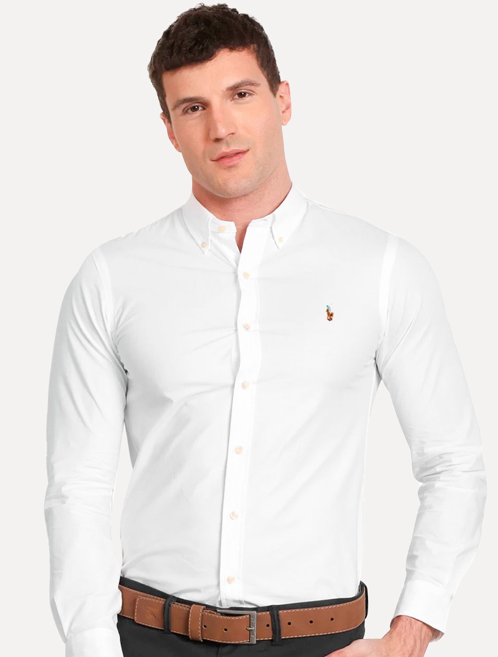 Camisa Ralph Lauren Masculina Custom Fit Coloured Logo Branca