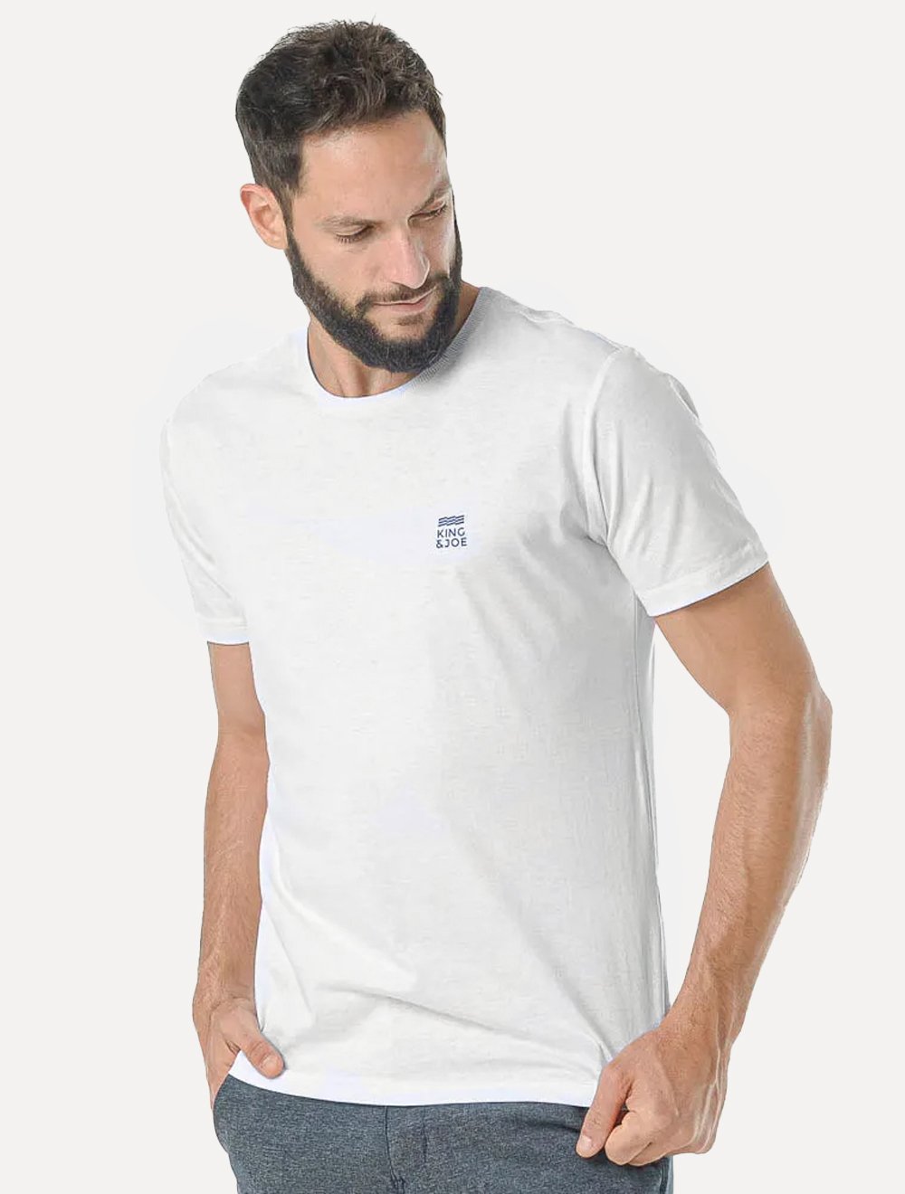 Camiseta King & Joe Masculina Slim Basic Blue Logo Branca