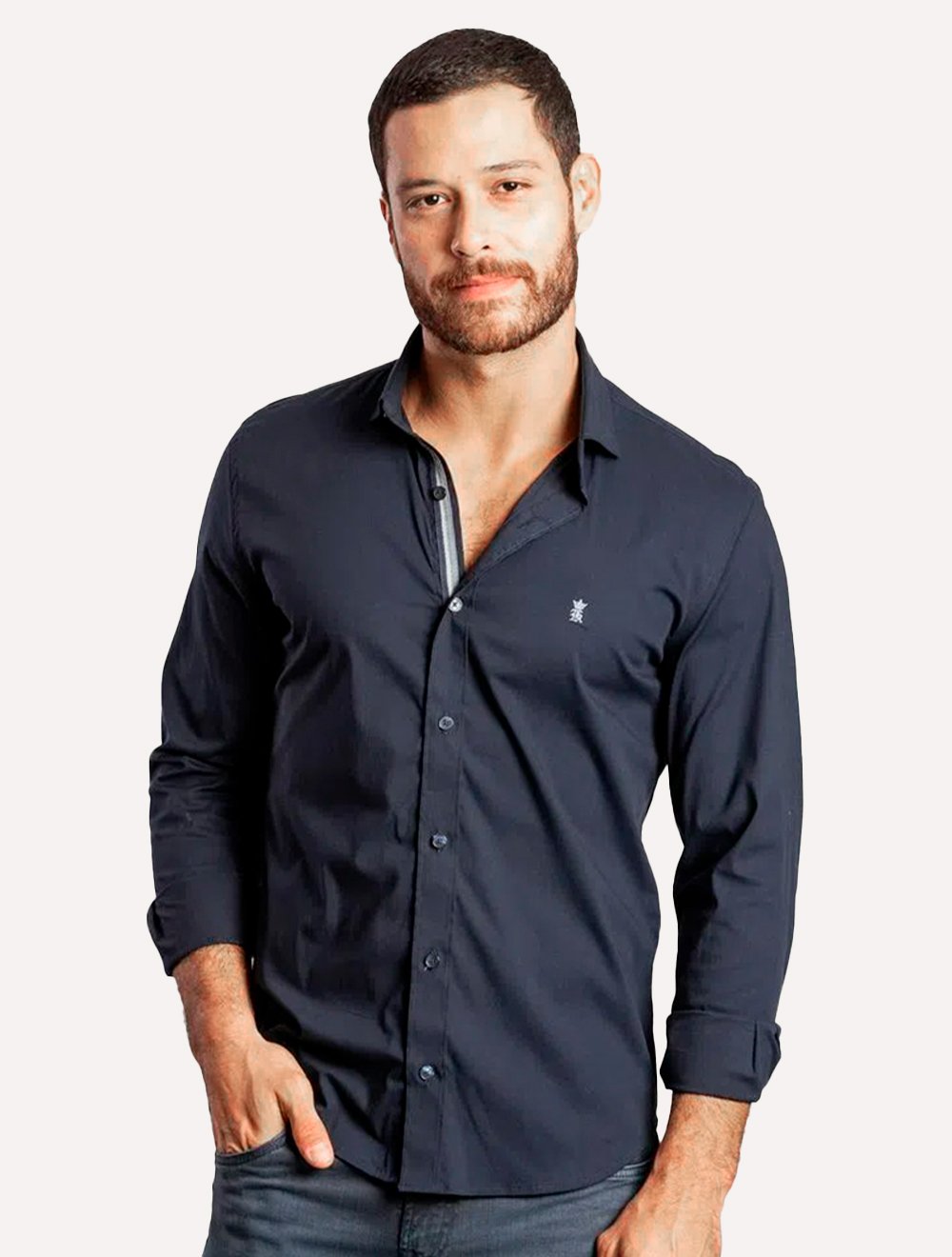 Camisa Sergio K Masculina Slim Fit Elastano Dark Gorgurão Azul Marinho